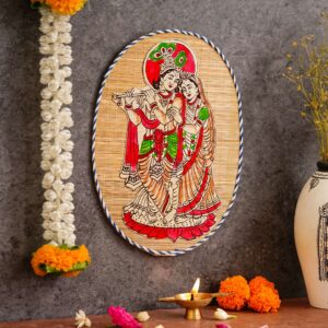 Chitran Product Photography Oval Shaped Design Bamboo Hand Crafted Wall Hangings Of Krishna Ji With Radha Ji For Home Decor | Bamboo Art For Wall Decor